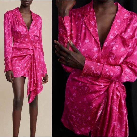 Acler Dress Womens 4 Pink Wrap Jacquard Satin Evanston Date Night Glam Romantic - Picture 1 of 12